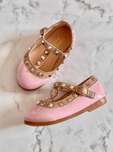 Valerie - Rockstar Stud Pink Patent Leather Girl Shoes - Red.